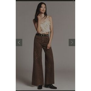 The Adi Leopard Mid-Rise Flare Jeans by Pilcro - Size 28